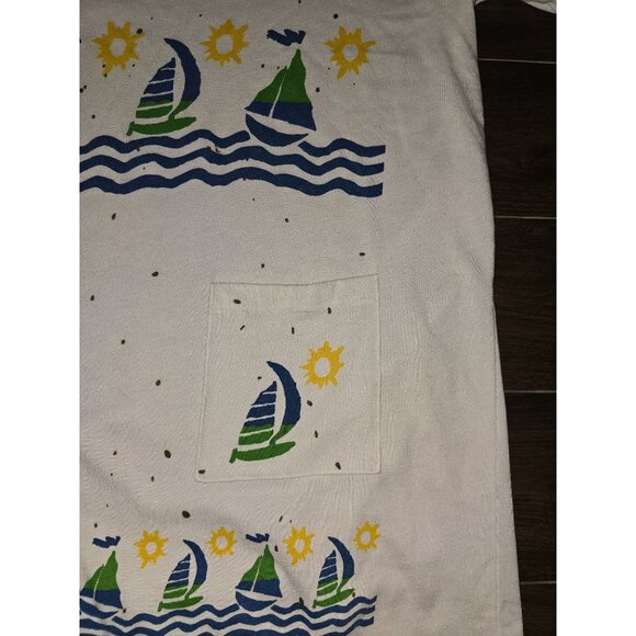 Vintage 90s C.S.T. Sport White Graphic Tee/Coverup With Sailboat & Sun Print - Picture 3 of 5